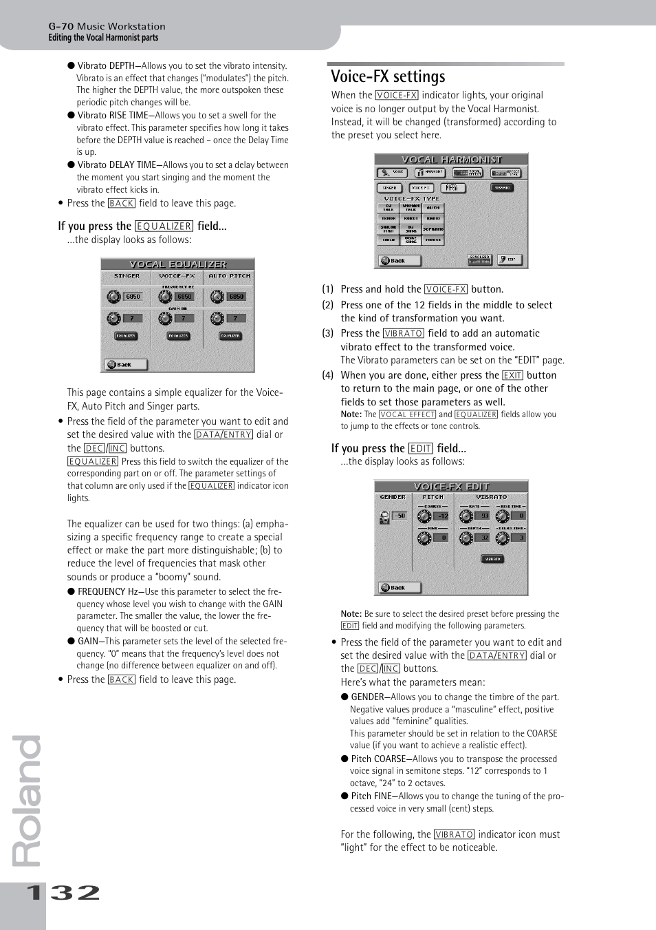 Voice-fx settings | Roland G-70 User Manual | Page 132 / 260