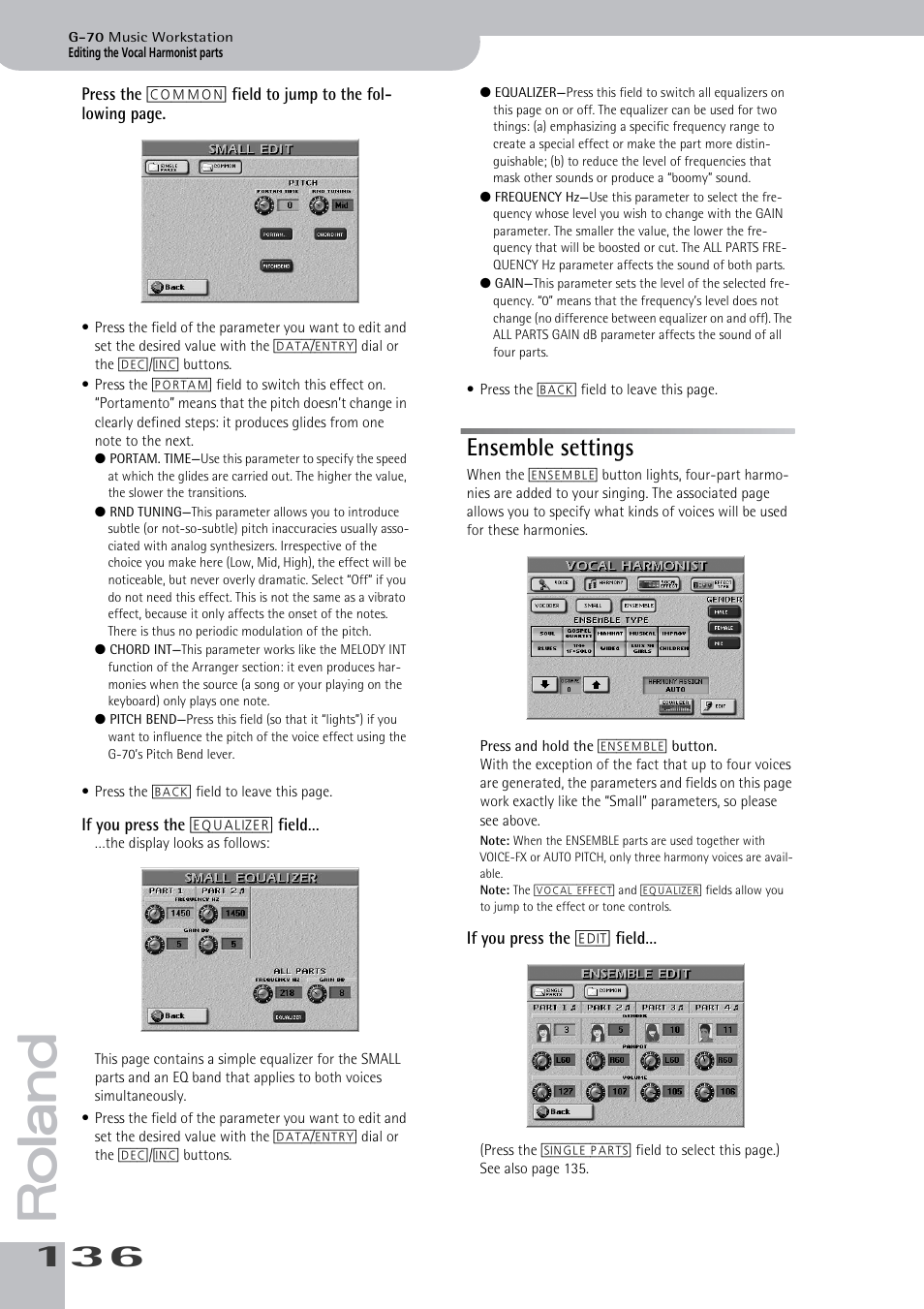 Ensemble settings | Roland G-70 User Manual | Page 136 / 260