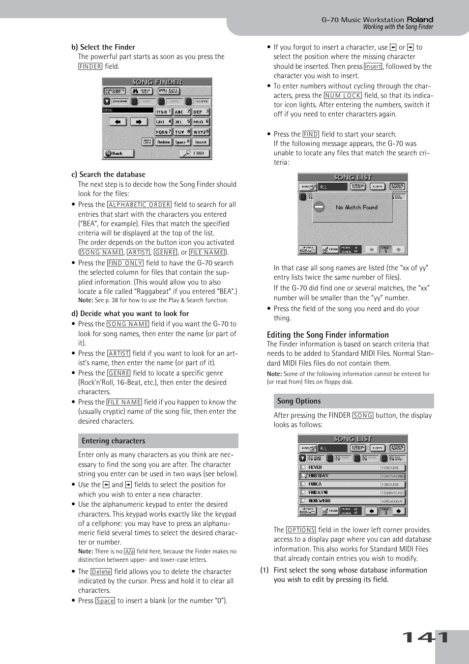 Editing the song finder information | Roland G-70 User Manual | Page 141 / 260