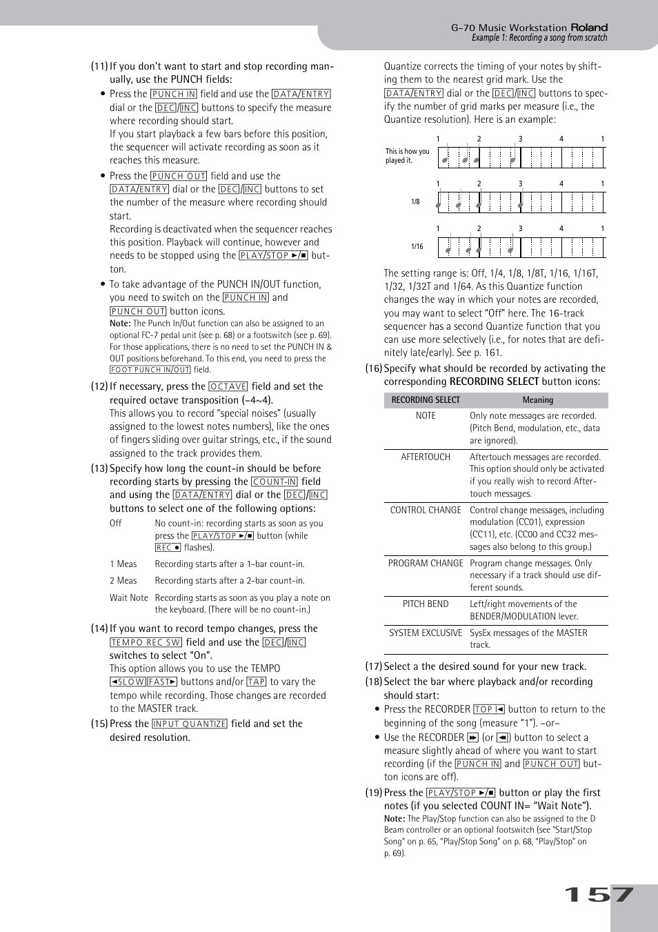 Activating the tempo rec sw parameter (see p. 157) | Roland G-70 User Manual | Page 157 / 260