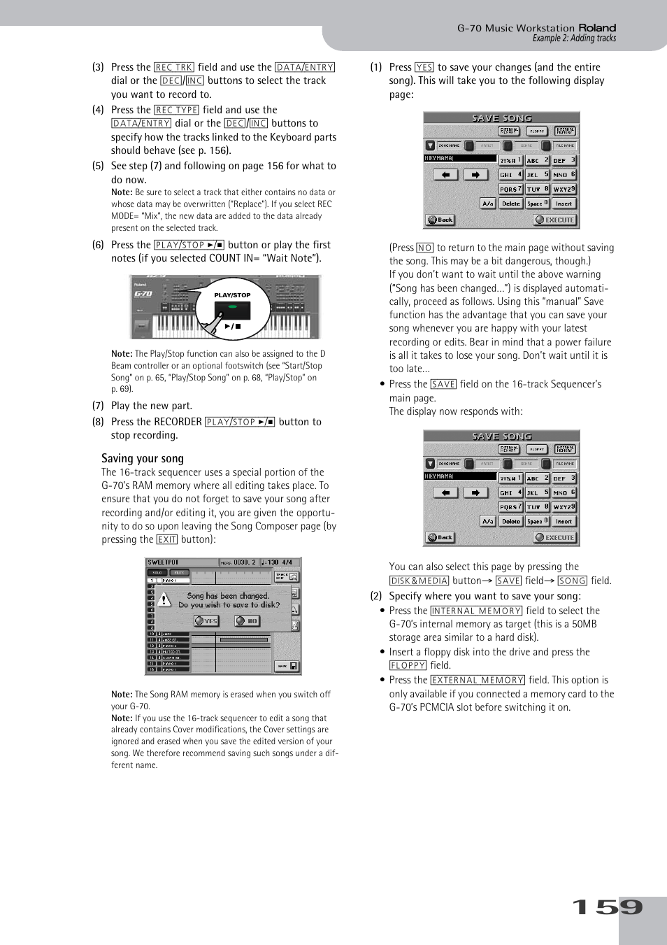 Saving your song | Roland G-70 User Manual | Page 159 / 260