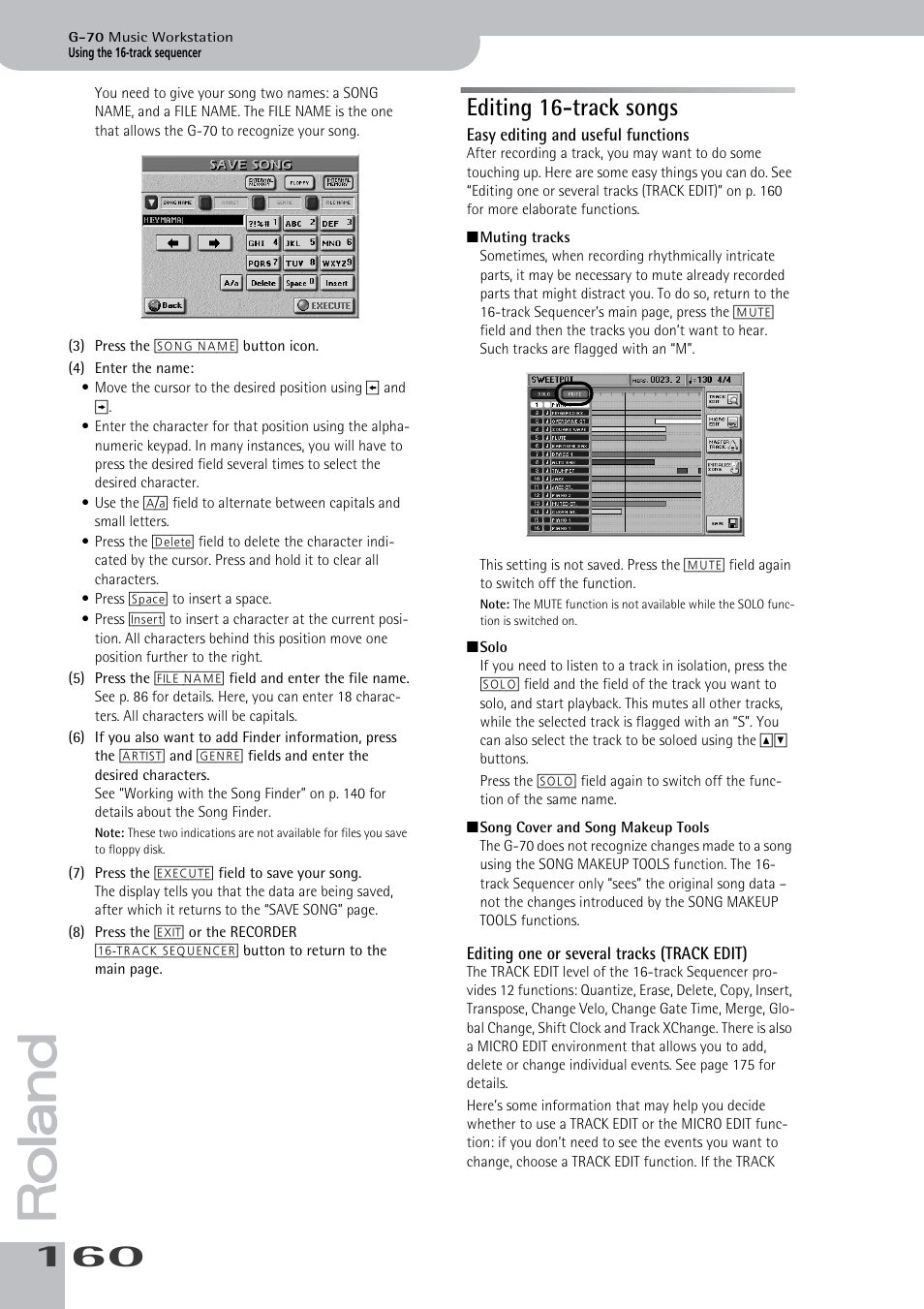 Editing 16-track songs | Roland G-70 User Manual | Page 160 / 260