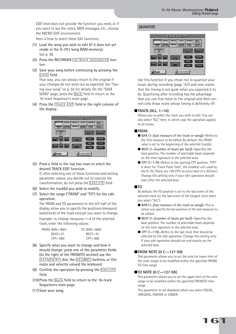 Nitely late/early). see p. 161 | Roland G-70 User Manual | Page 161 / 260