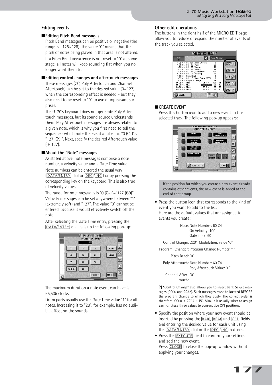 Editing events other edit operations | Roland G-70 User Manual | Page 177 / 260