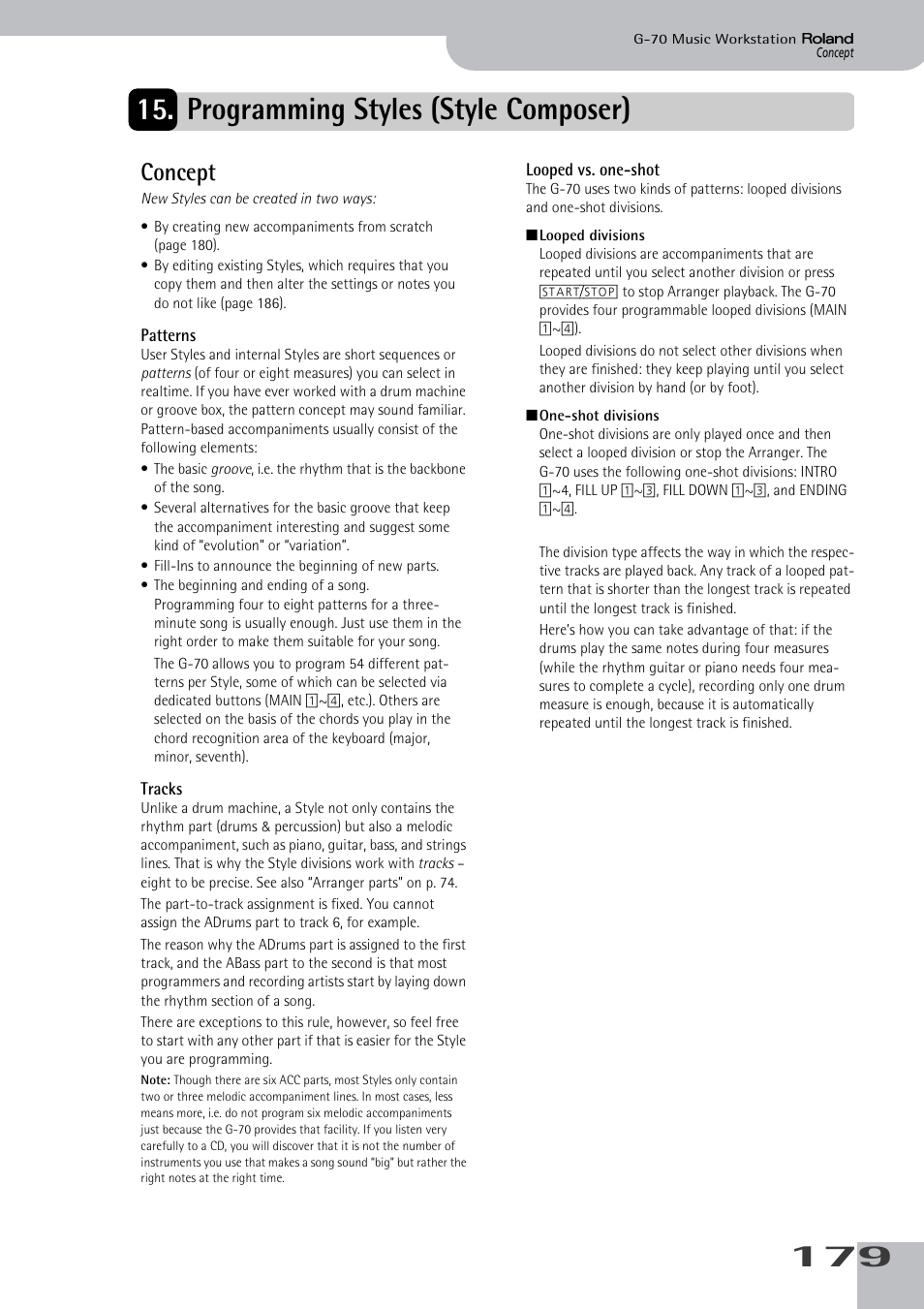 Programming styles (style composer), Concept | Roland G-70 User Manual | Page 179 / 260