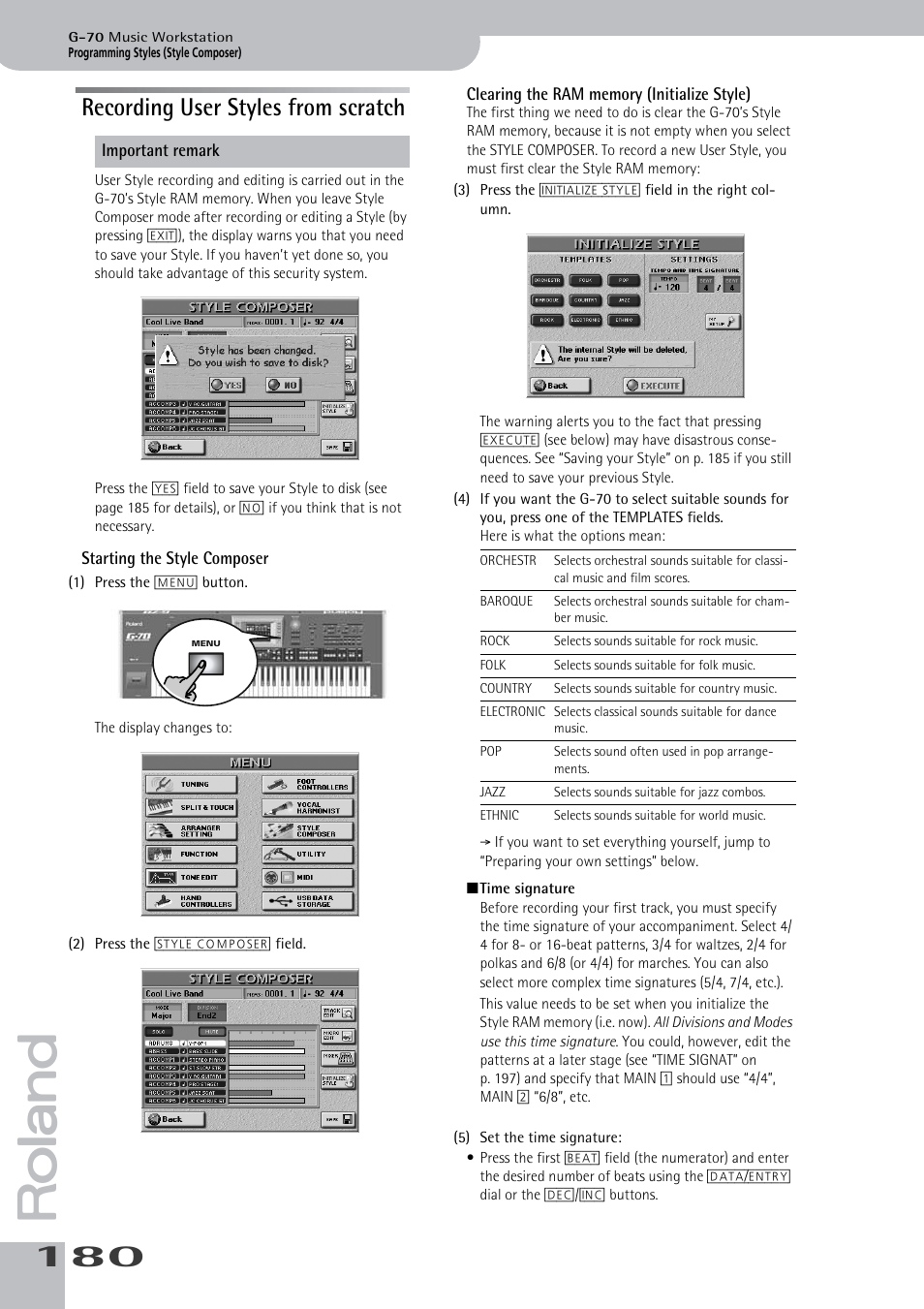 Recording user styles from scratch | Roland G-70 User Manual | Page 180 / 260