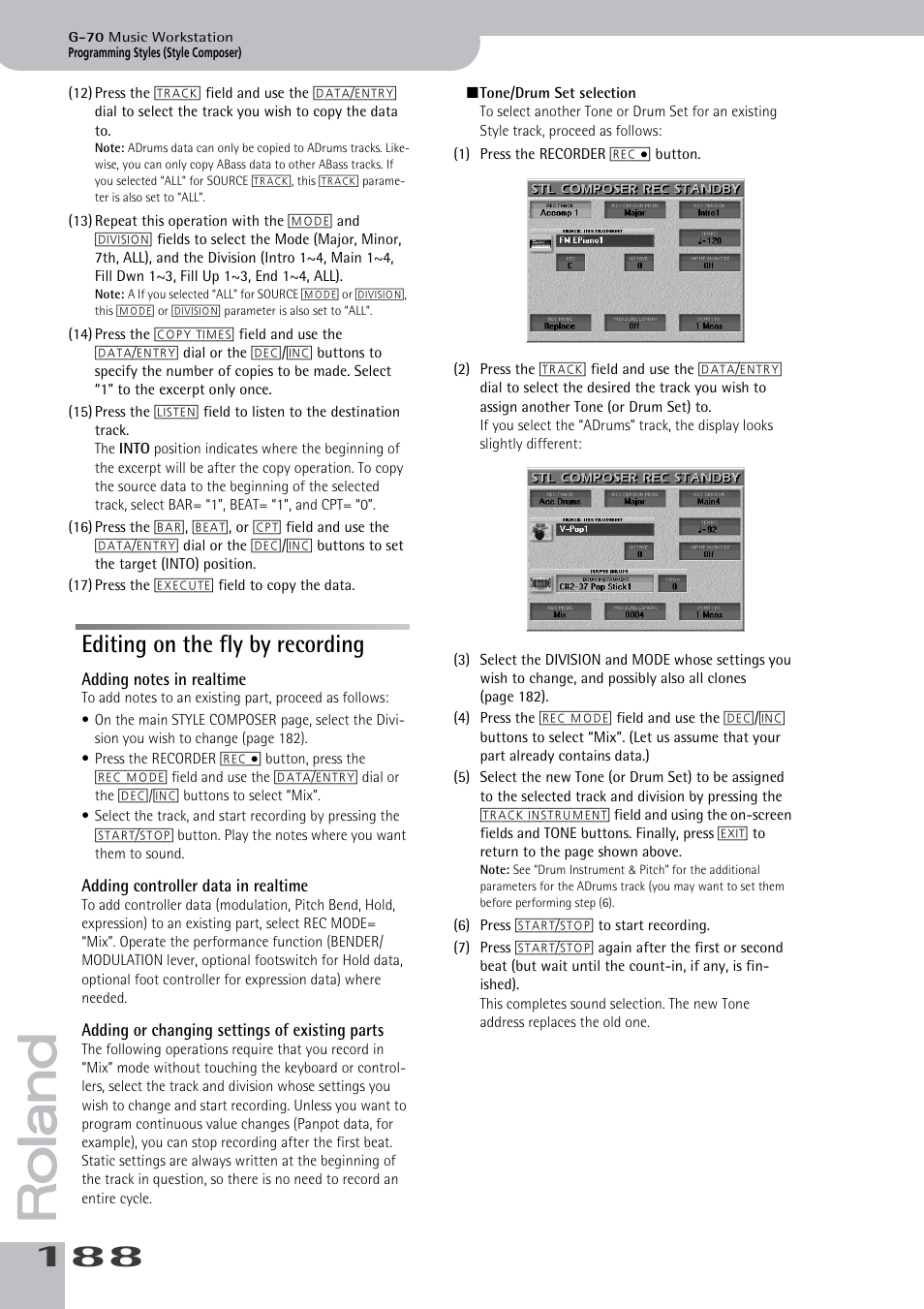 Editing on the fly by recording | Roland G-70 User Manual | Page 188 / 260