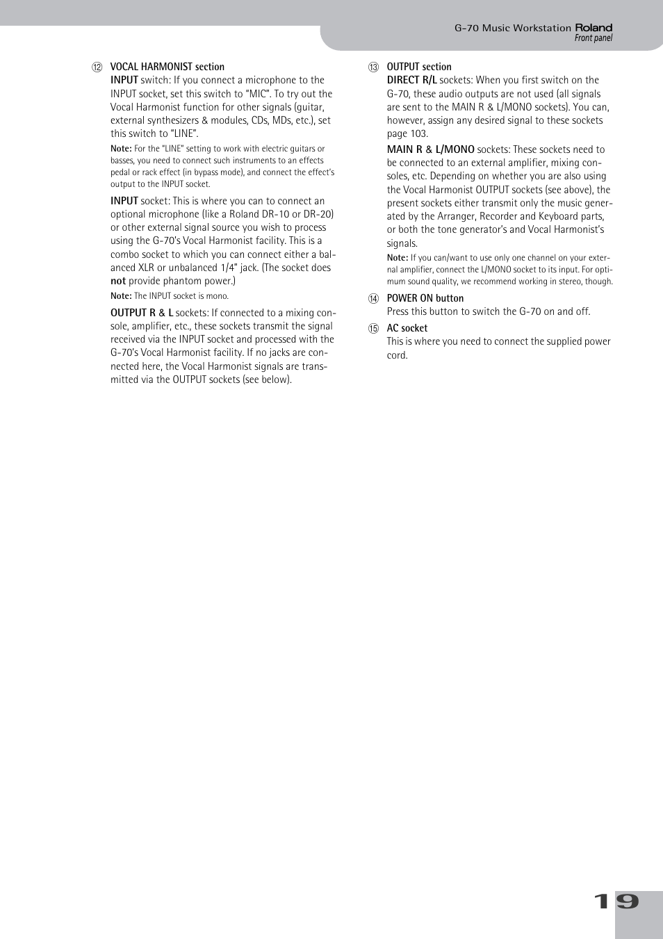 Roland G-70 User Manual | Page 19 / 260