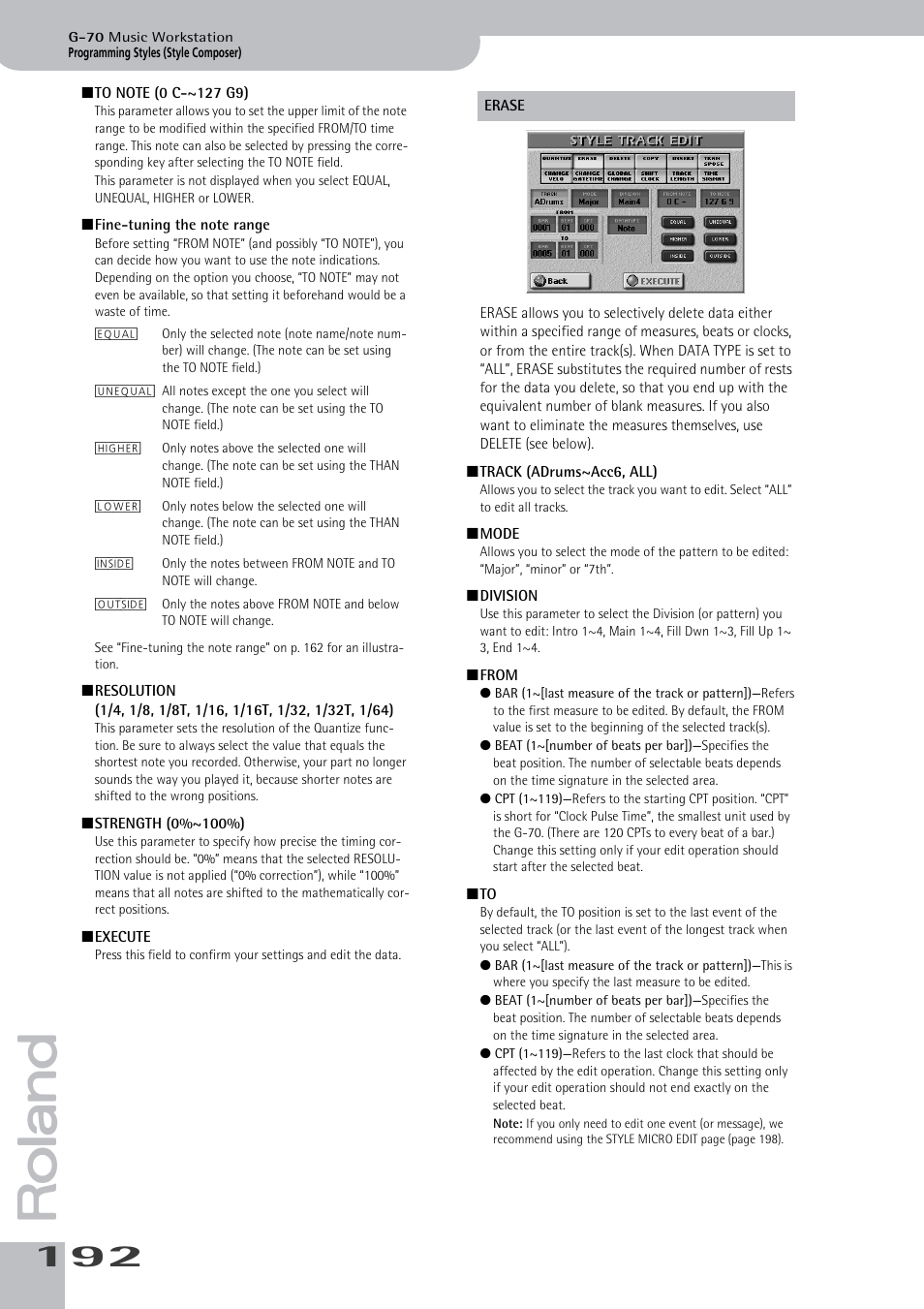 Track (adrums~acc6, all), Beat (1~[number of beats per bar])—specifies the, Cpt (1~119) | Roland G-70 User Manual | Page 192 / 260