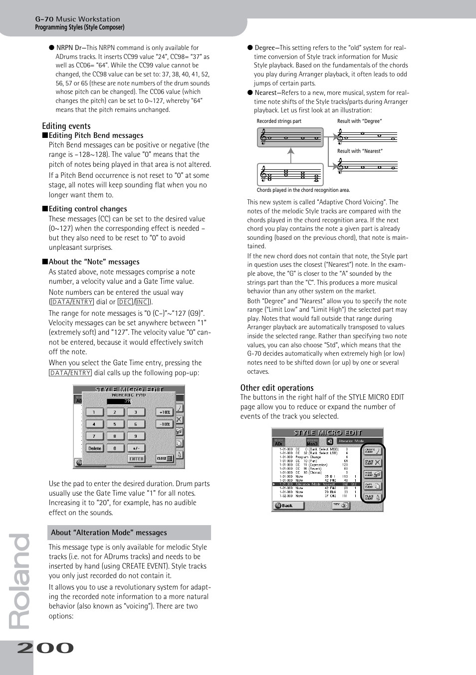 Editing events other edit operations | Roland G-70 User Manual | Page 200 / 260