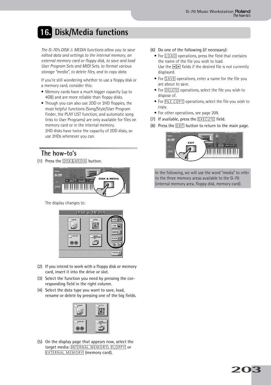 Disk/media functions, The how-to’s | Roland G-70 User Manual | Page 203 / 260