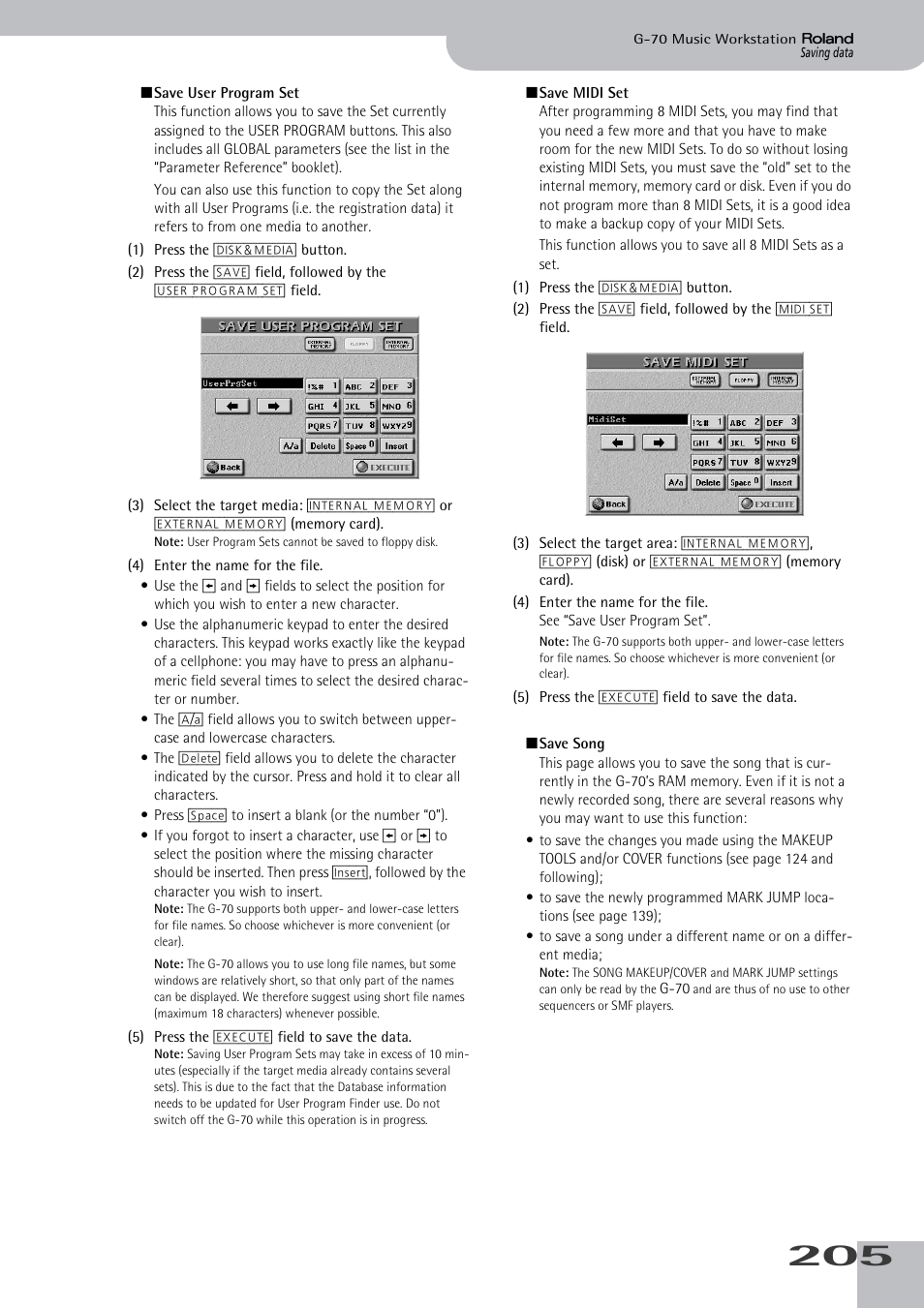 Using “save user program set” on p. 205 | Roland G-70 User Manual | Page 205 / 260