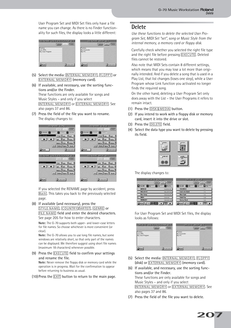 Delete | Roland G-70 User Manual | Page 207 / 260