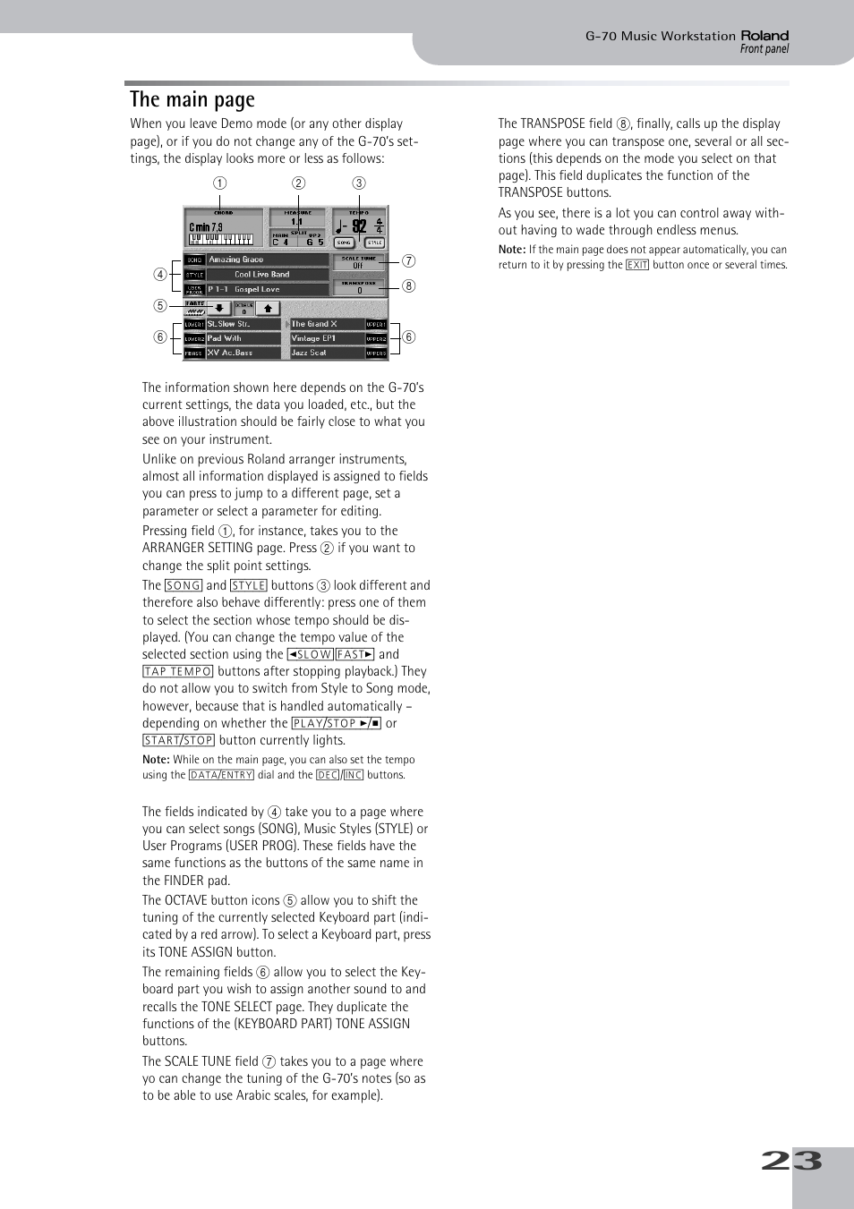The main page | Roland G-70 User Manual | Page 23 / 260