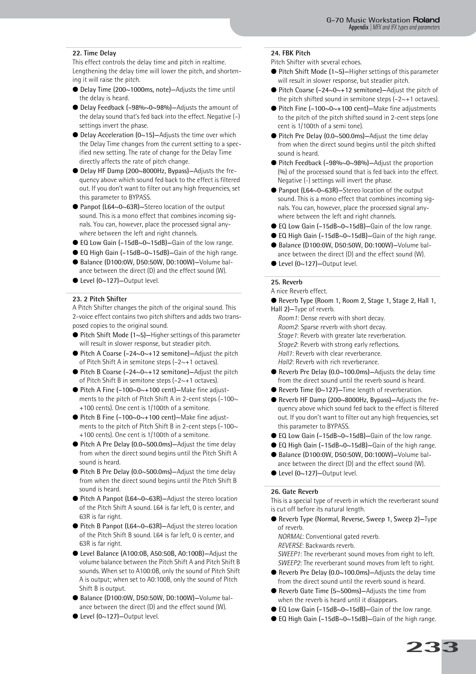 The delay is heard | Roland G-70 User Manual | Page 233 / 260