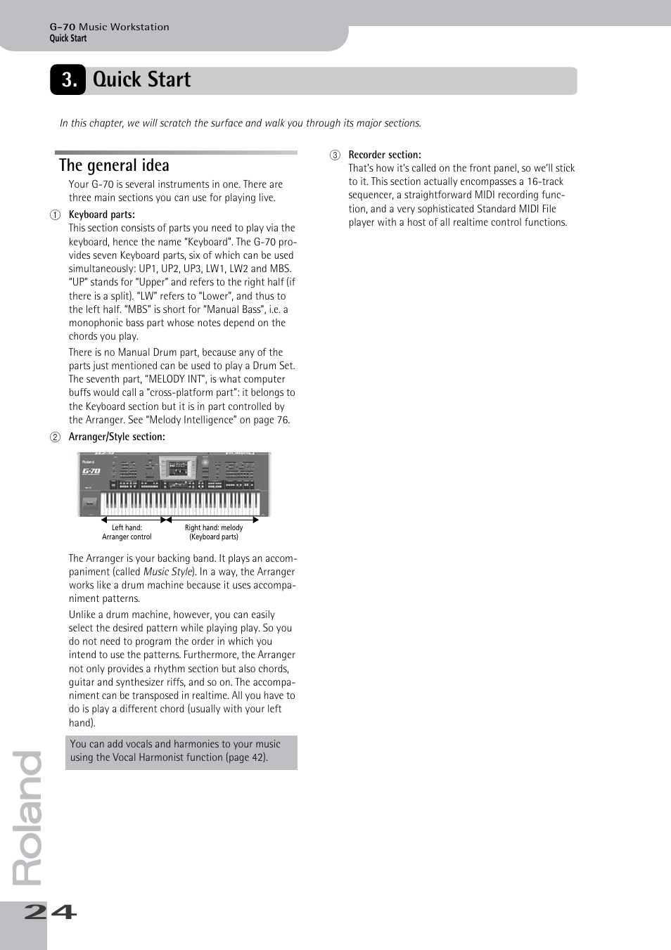 Quick start, The general idea | Roland G-70 User Manual | Page 24 / 260