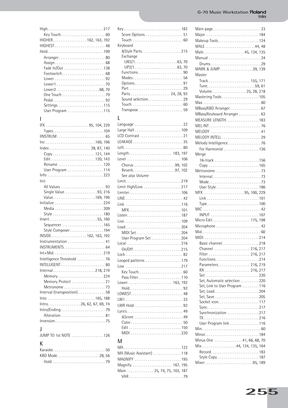 Roland G-70 User Manual | Page 255 / 260