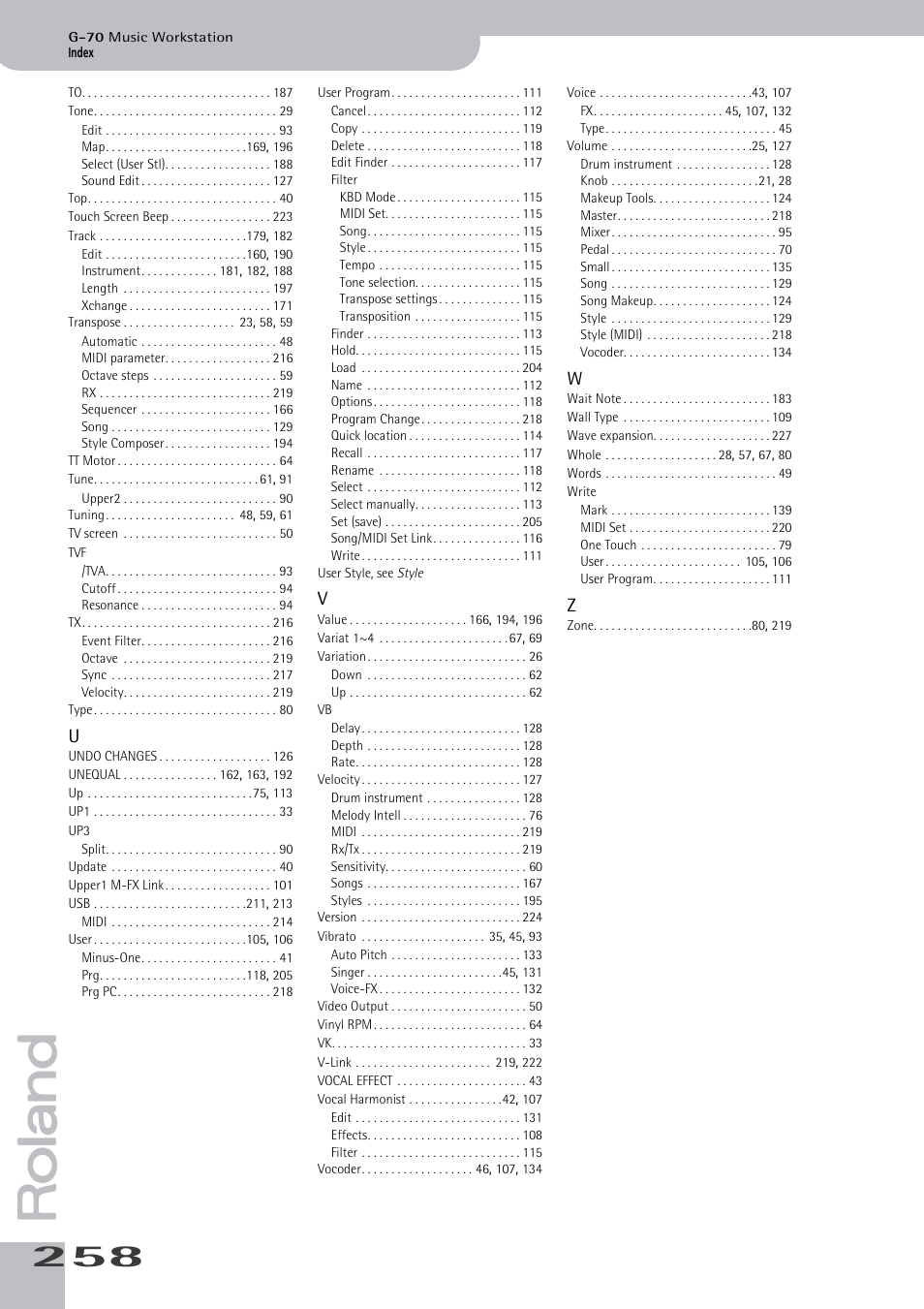 Roland G-70 User Manual | Page 258 / 260