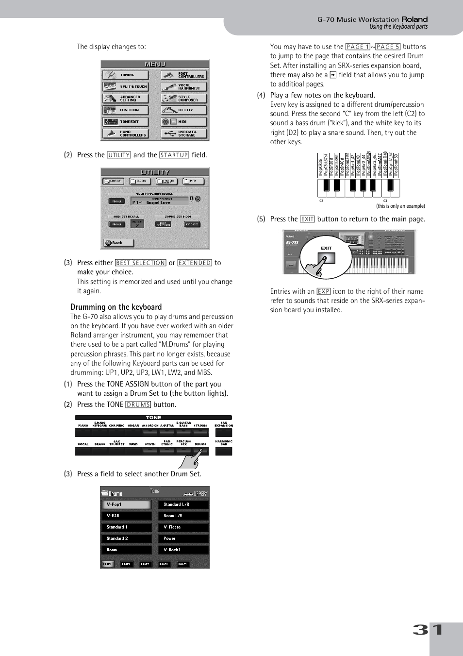 Drumming on the keyboard | Roland G-70 User Manual | Page 31 / 260