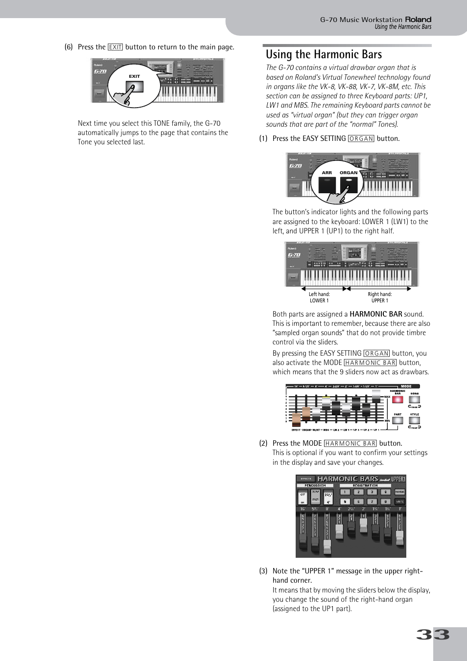 Using the harmonic bars | Roland G-70 User Manual | Page 33 / 260