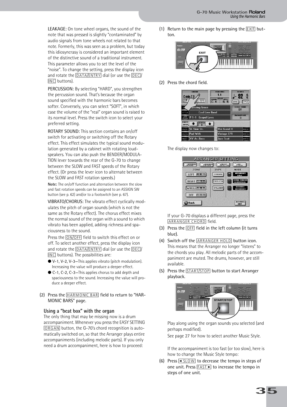 Using a “beat box” with the organ | Roland G-70 User Manual | Page 35 / 260