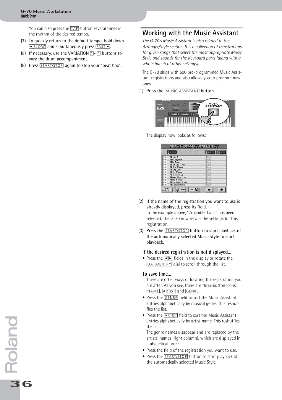 Working with the music assistant | Roland G-70 User Manual | Page 36 / 260