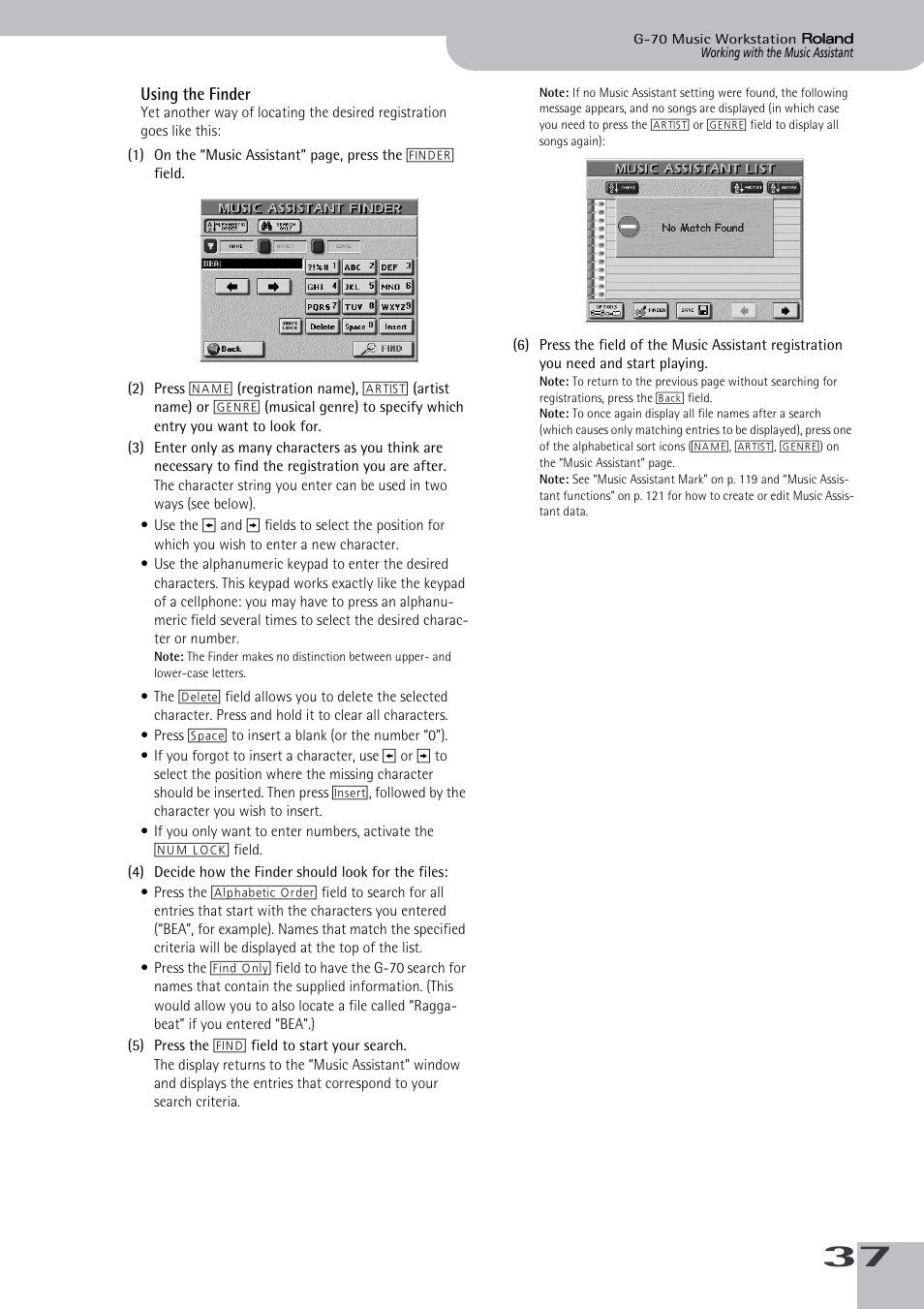 Using the finder | Roland G-70 User Manual | Page 37 / 260