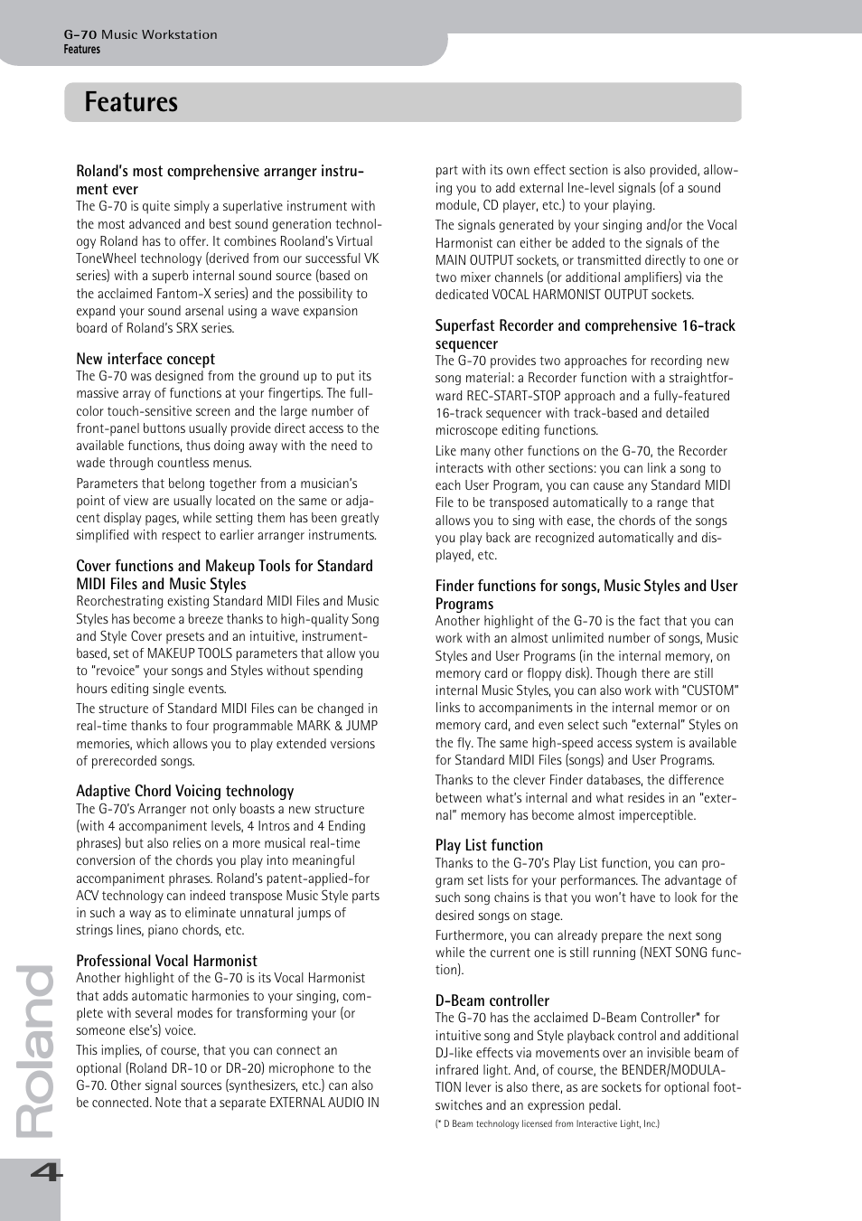 Features | Roland G-70 User Manual | Page 4 / 260