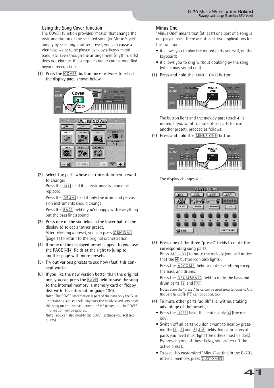 Using the song cover function minus one | Roland G-70 User Manual | Page 41 / 260