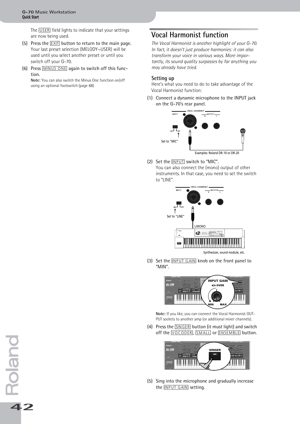 Vocal harmonist function, Setting up | Roland G-70 User Manual | Page 42 / 260