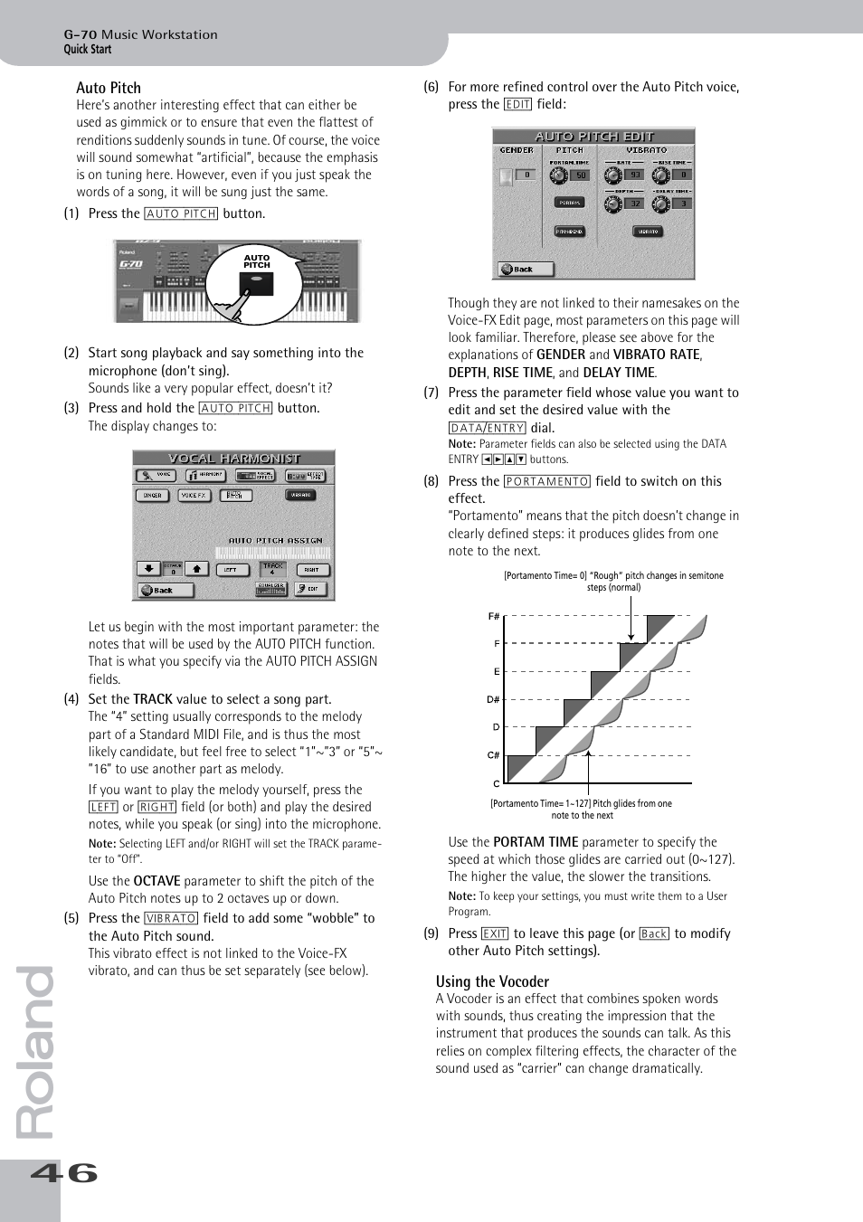 Auto pitch using the vocoder | Roland G-70 User Manual | Page 46 / 260