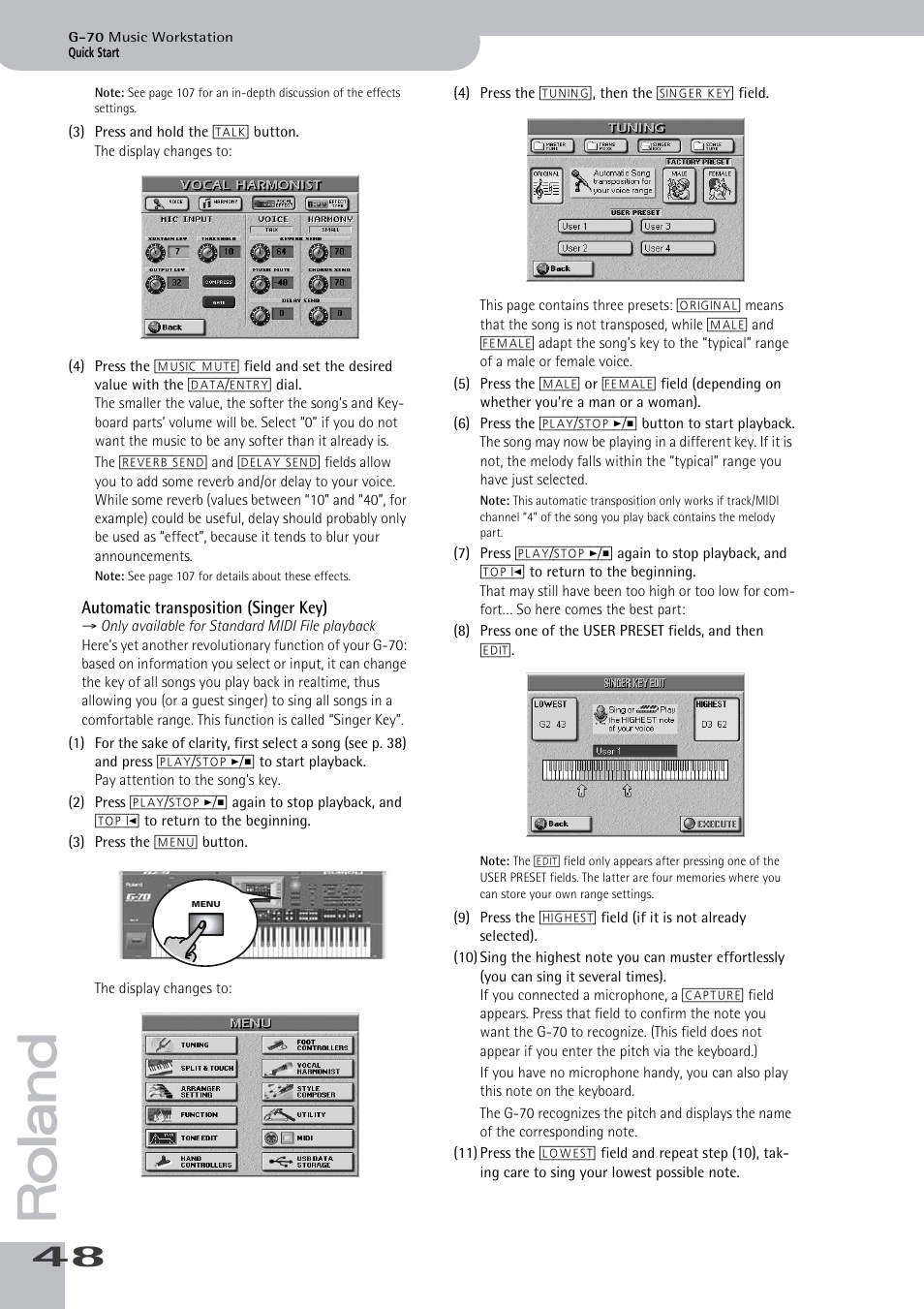 Automatic transposition (singer key) | Roland G-70 User Manual | Page 48 / 260