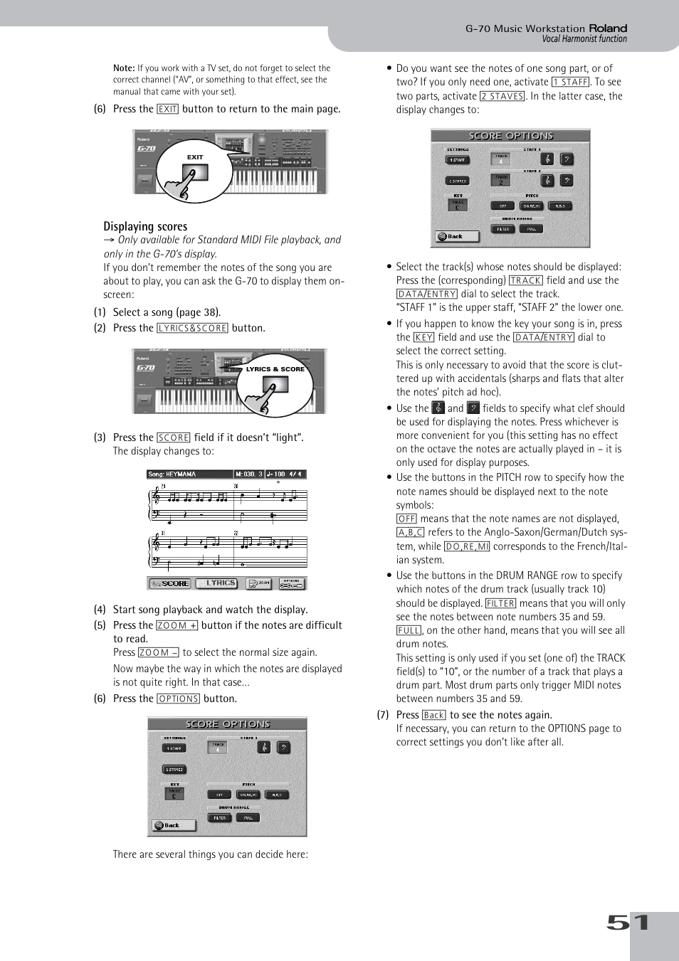 Displaying scores | Roland G-70 User Manual | Page 51 / 260