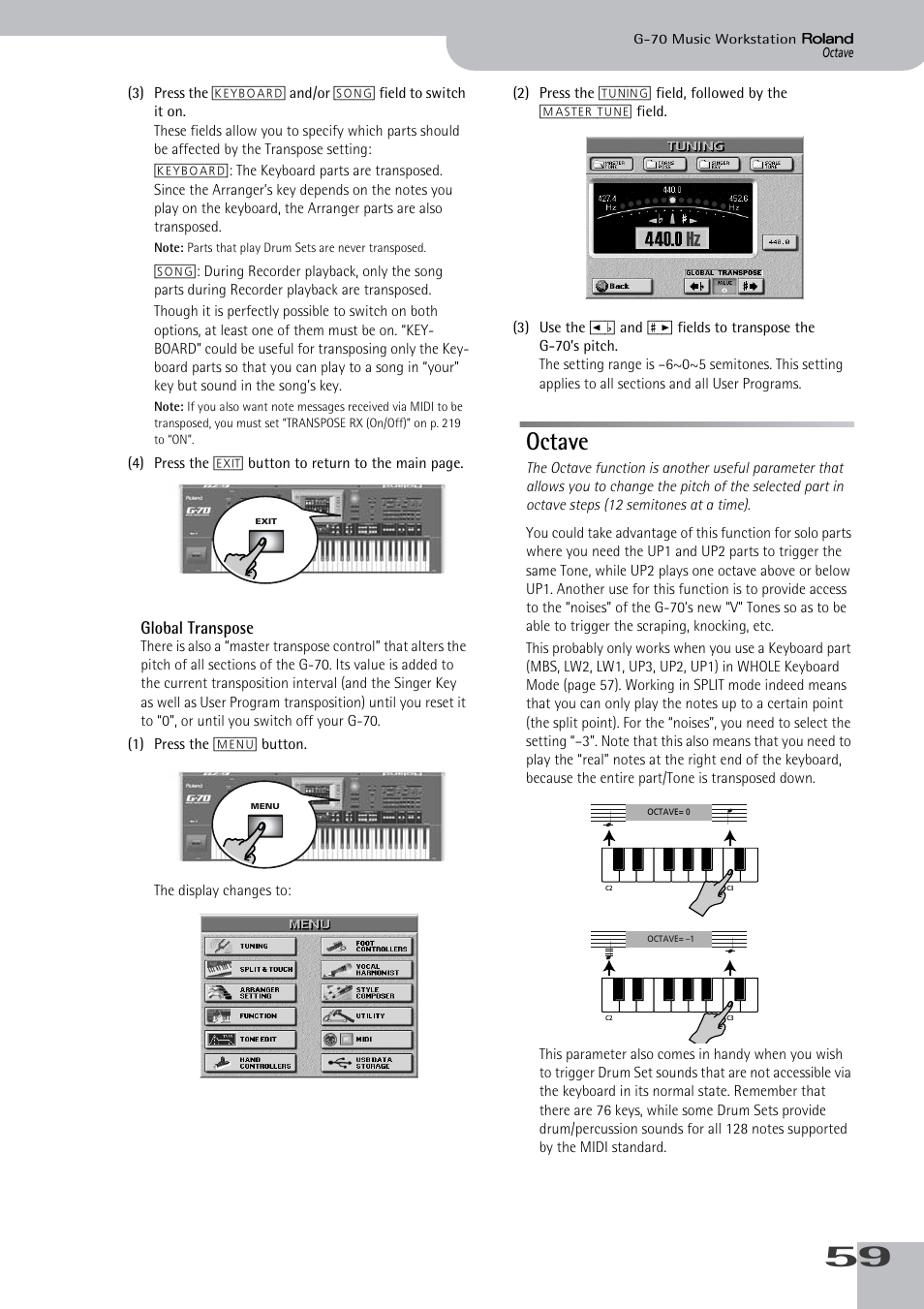 Octave, Global transpose | Roland G-70 User Manual | Page 59 / 260
