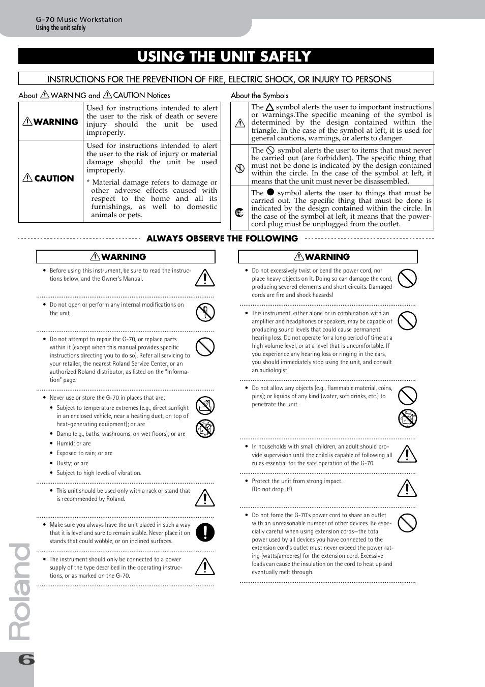 Roland G-70 User Manual | Page 6 / 260