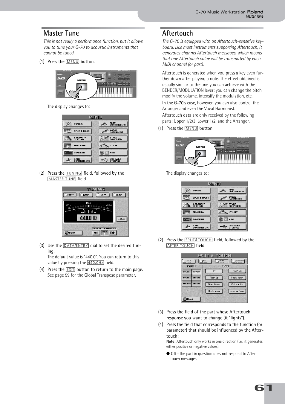 Master tune, Aftertouch, Master tune aftertouch | Roland G-70 User Manual | Page 61 / 260