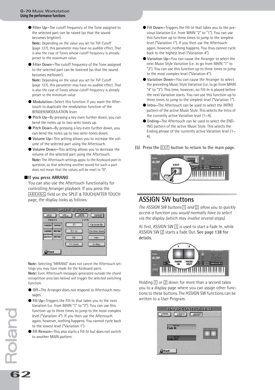 Assign sw buttons | Roland G-70 User Manual | Page 62 / 260