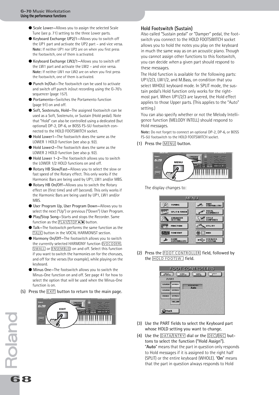 Hold footswitch (sustain) | Roland G-70 User Manual | Page 68 / 260