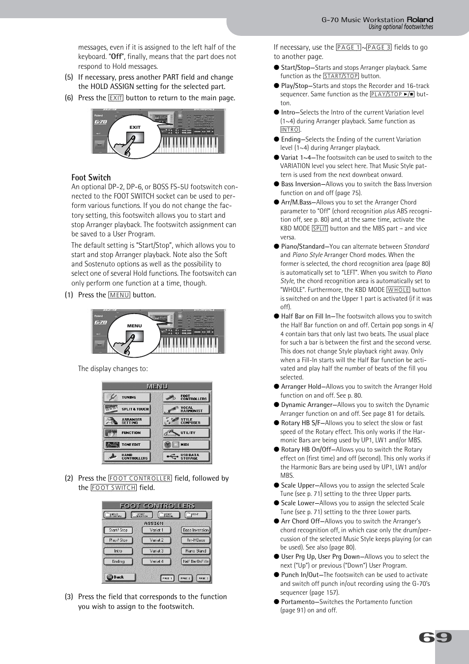 Foot switch | Roland G-70 User Manual | Page 69 / 260