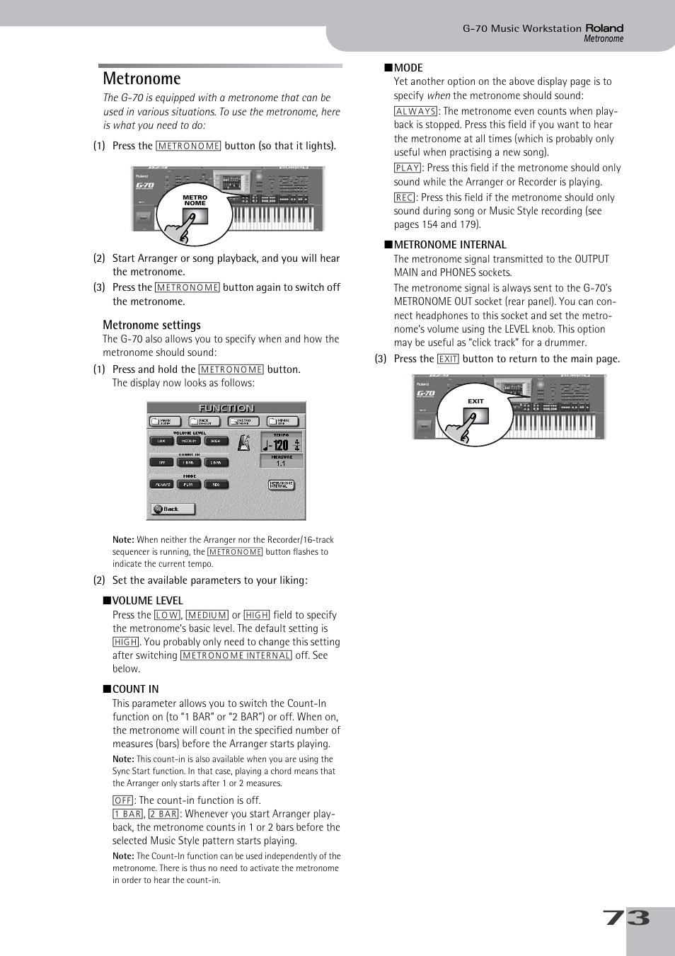 Metronome | Roland G-70 User Manual | Page 73 / 260