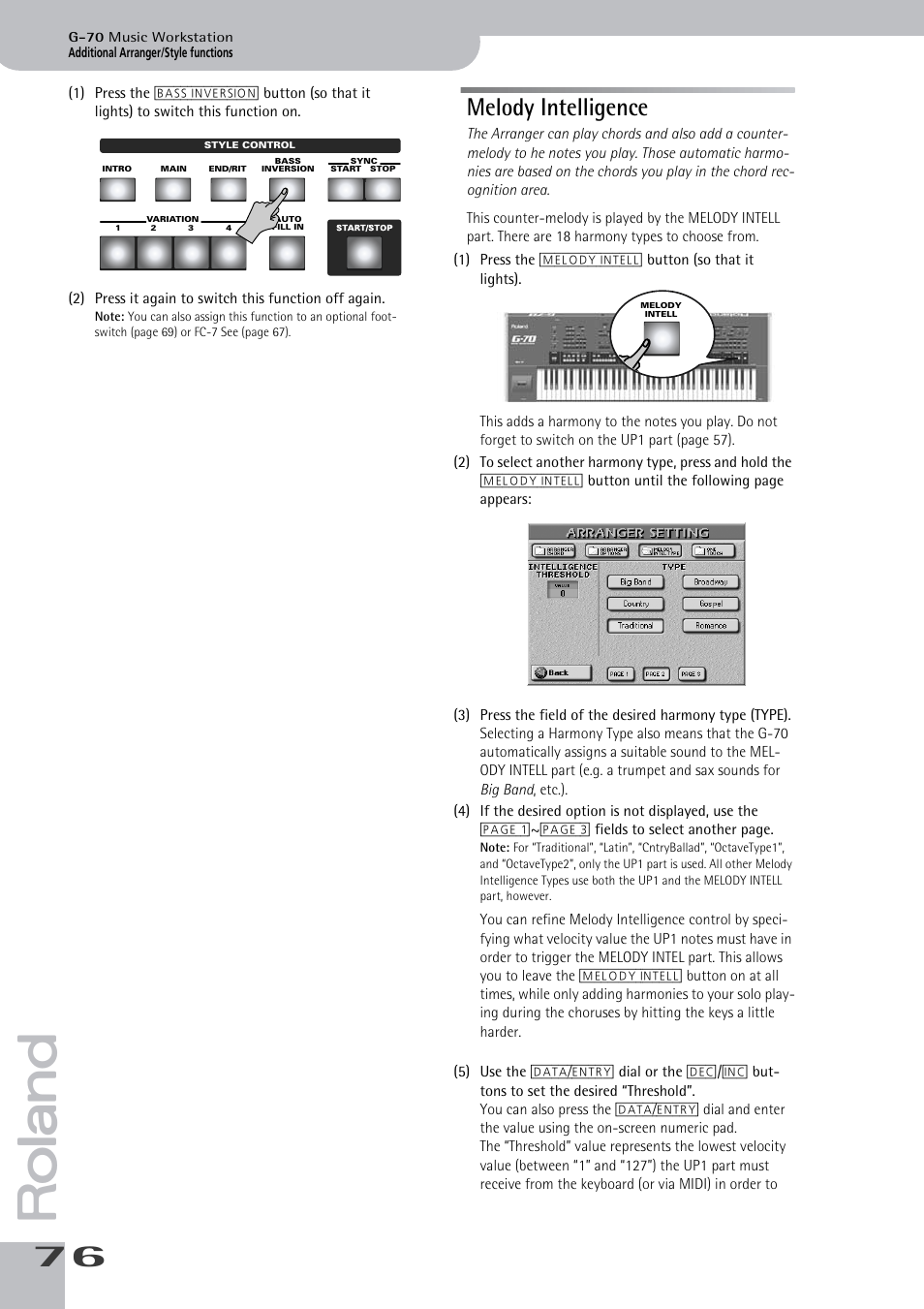 Melody intelligence | Roland G-70 User Manual | Page 76 / 260