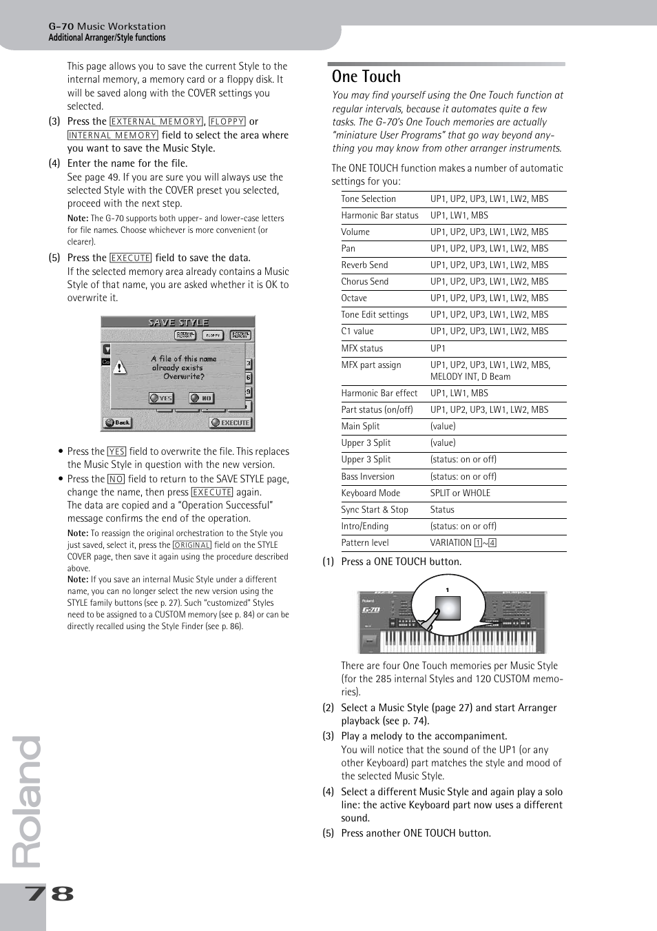 One touch | Roland G-70 User Manual | Page 78 / 260