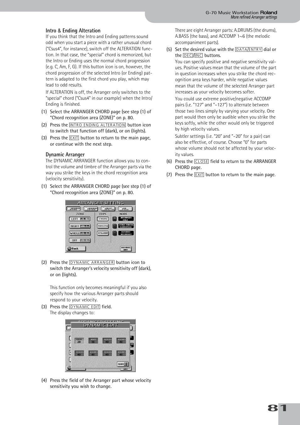 Intro & ending alteration dynamic arranger, See p. 81) | Roland G-70 User Manual | Page 81 / 260