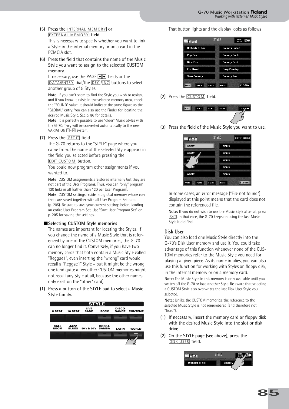 Disk user | Roland G-70 User Manual | Page 85 / 260