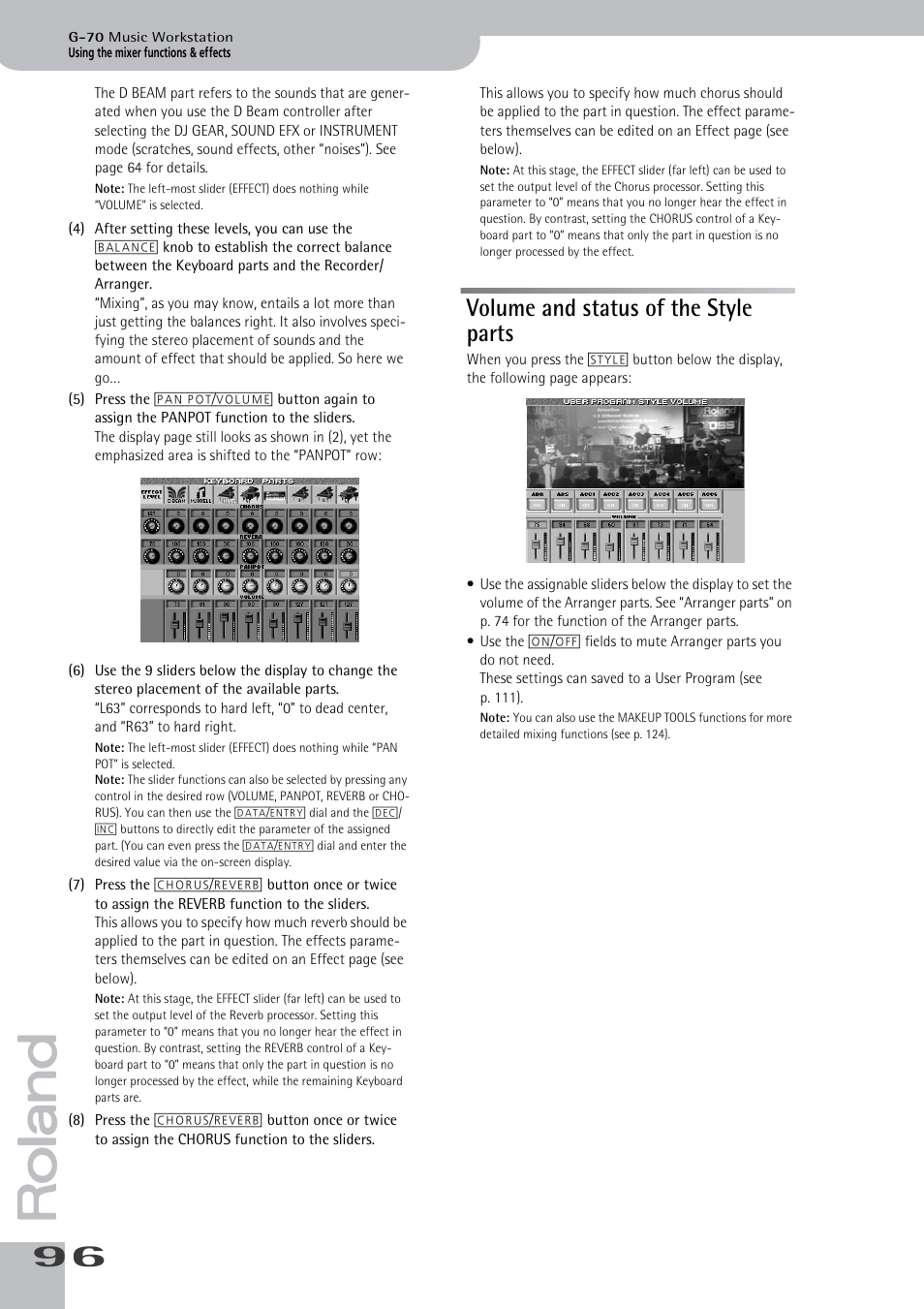 Volume and status of the style parts | Roland G-70 User Manual | Page 96 / 260
