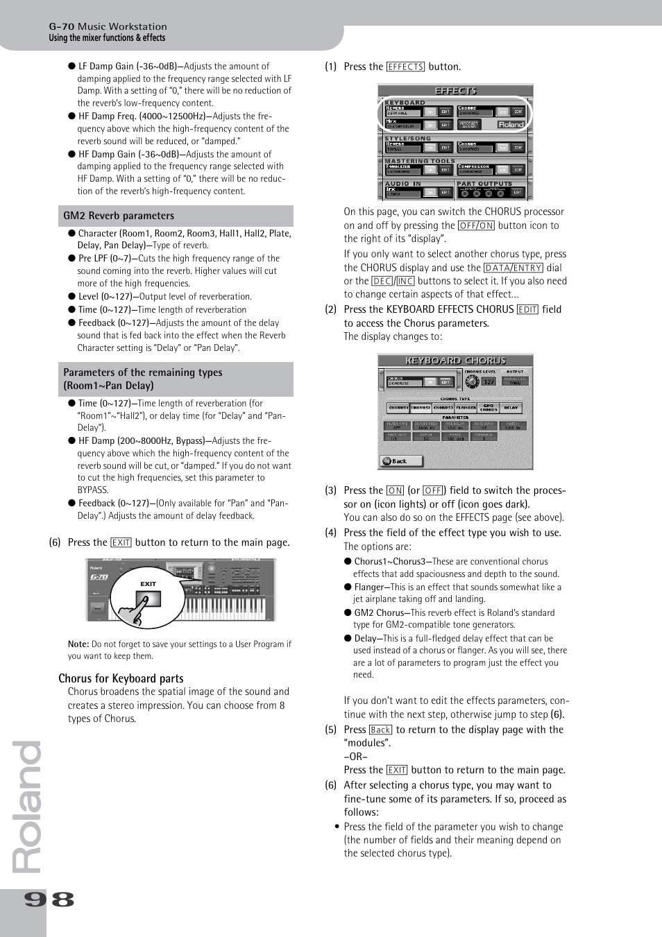 Chorus for keyboard parts | Roland G-70 User Manual | Page 98 / 260