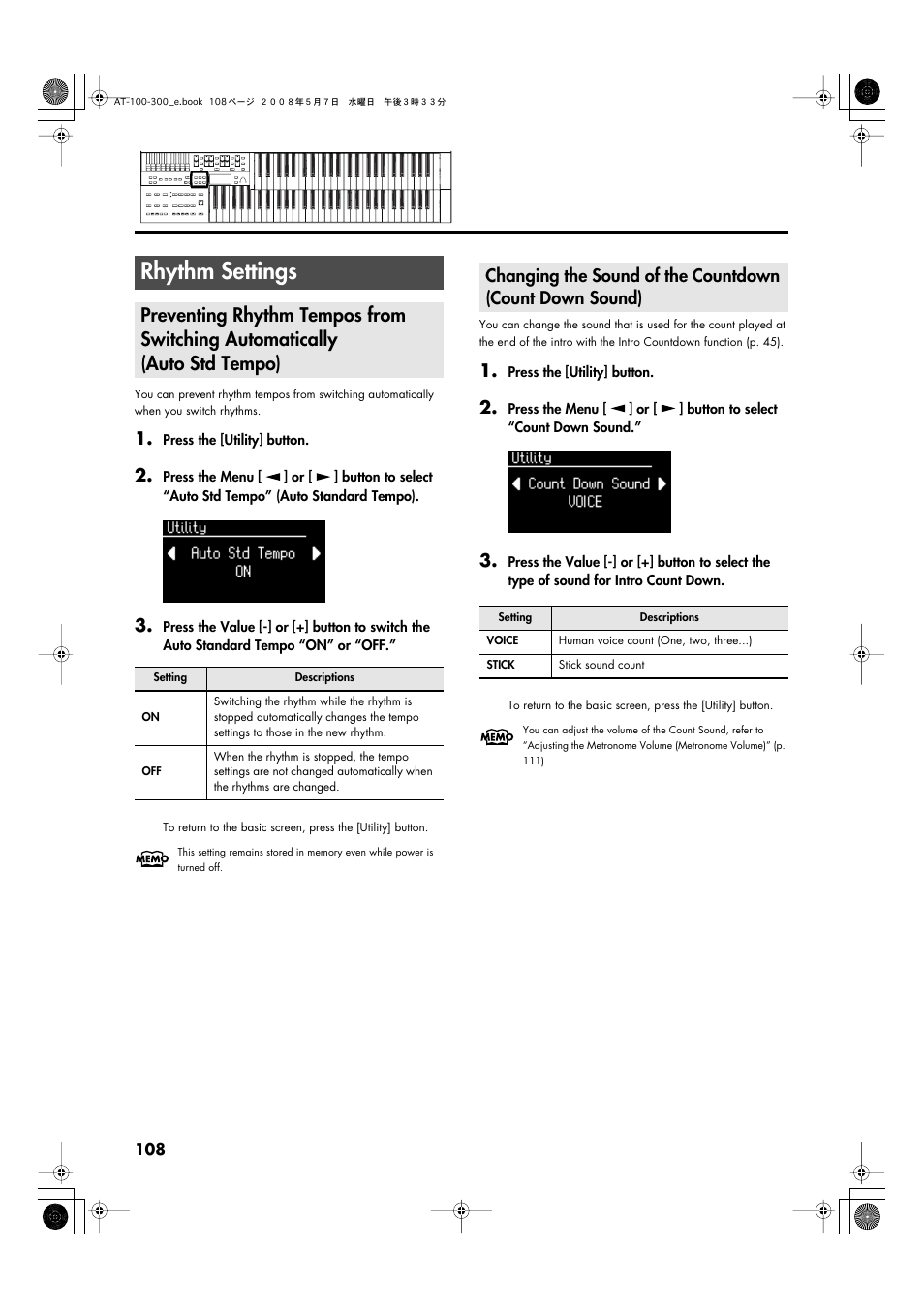 Rhythm settings | Roland ATELIER AT-300 User Manual | Page 110 / 148