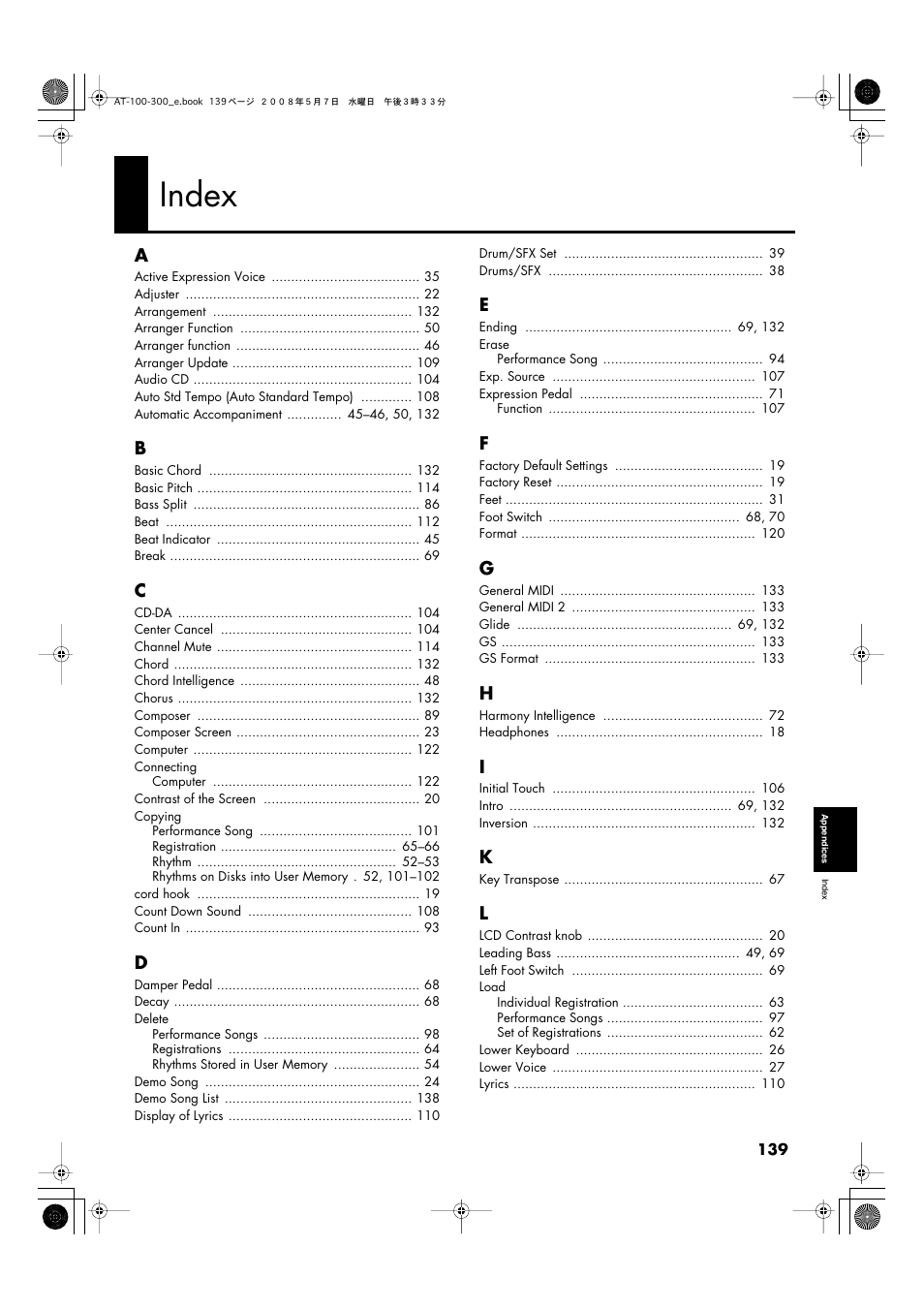 Index | Roland ATELIER AT-300 User Manual | Page 141 / 148