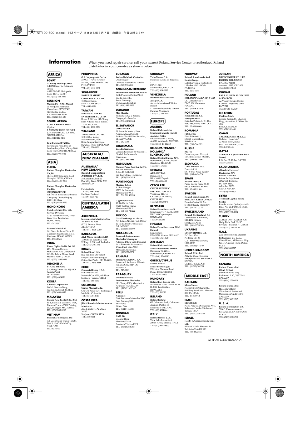 Information | Roland ATELIER AT-300 User Manual | Page 144 / 148