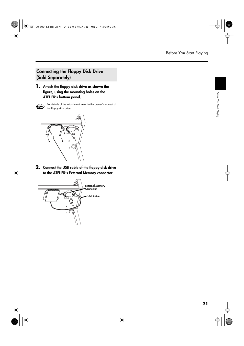 Connecting the floppy disk drive (sold separately) | Roland ATELIER AT-300 User Manual | Page 23 / 148